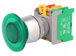 Switch: push-button | Stabl.pos: 1 | NC + NO | 3A/230VAC | 22mm | green