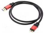 Cable | USB A plug,USB B micro plug | gold-plated | 1m | black | metal