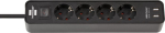 Switches and sockets Brennenstuhl  Brennenstuhl Ecolor surge protector power strip 4 sockets 1.5 m black (1153240006)