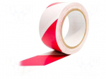 Tape: warning | white-red | L: 33m | W: 50mm | self-adhesive | Thk: 0.15mm