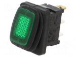 ROCKER | SPST | Pos: 2 | ON-OFF | 16A/12VDC | green | IP65 | RF | Body: black
