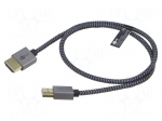 Cable | HDMI plug,both sides | PVC | textile | 0.5m | black-grey