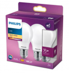 PHILIPS LED stikla 75W A60 E27 Silti balta 2700K matēta 2 gab spuldze 8718699763633 929002025757