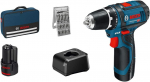 Bosch cordless screwdriver GSR 12V-15 Professional Set, drill (blue/black, 2x Li-ion battery 2.0Ah, 25 bits)