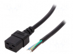 Cable | IEC C19 female,wires | Len: 3m | black | PVC | 3G1,5mm2
