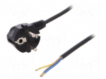 Cable | SCHUKO plug,CEE 7/7 (E/F) plug angled,wires | 2m | black