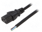 Cable | 3x1mm2 | IEC C13 female,wires | PVC | 3m | black | 10A | 250V