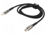 Cable | USB C plug,both sides | 1m | black | textile | 100W