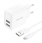 Foneng 2xUSB-A, 2.4A laadija USB-A / Lightning kaabliga