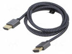 Cable | HDMI plug,both sides | PVC | textile | 1m | black-grey | silver