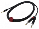 Cable | Jack 3.5mm plug,Jack 6,3mm plug x2 | 3m | black | PVC