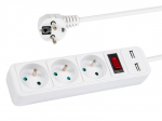 Uued tooted // 98-782# Przedłużacz sieciowy pr-370wsp/usb 3-gniazda+usb z uziemieniem+wyłącznik 5m biały 3x1,5mm