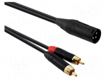 Cable | RCA plug x2,XLR male 3pin | 1m | black | PVC