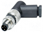 Connector: M8 | PIN: 3 | 4A | 48V | IP67 | angled | unshielded | plug