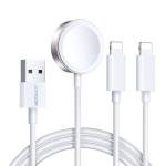 Joyroom juhtmevaba laadija 3-&uuml;hes Qi+Lightning+Lightning kaabel iPhone'ile ja Apple Watchi k&otilde;igile seeriatele USB-kaabliga 1,2m, 3,5W, White (S-IW007)