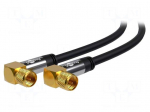 Cable | 75&Omega; | 3m | both sides,F plug angular | black