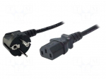 Cable | CEE 7/7 (E/F) plug angled,IEC C13 female | 3m | black | 10A