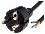 Cable | CEE 7/7 (E/F) plug,wires | 3m | black | PVC | 3x1mm2 | 10A | 250V