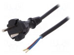 Cable | CEE 7/17 (C) plug,wires | 5m | black | PVC | 2x1mm2 | 16A | 250V