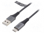 Cable | USB 2.0 | USB A plug,USB C plug | 2m | 480Mbps | textile