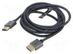 Cable | HDMI plug,both sides | PVC | textile | 2m | black-grey | silver