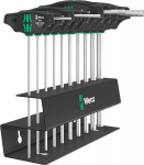 Wera 454/10 HF Set Imperial 2 T-handle screwdrivers + rack, 10 pieces (black/green, imperial, with holding function)