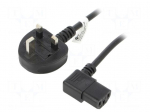Cable | 3x1mm2 | BS 1363 (G) plug,IEC C13 female angled right