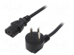 Cable | 3x1mm2 | IEC C13 female,IS1-16P (H) plug angled | PVC | 3m