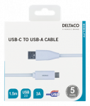 Cable DELTACO USB 2.0, Type C - Type A male, 1.5m, white / USBC-1010M