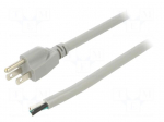 Cable | 3x14AWG | NEMA 5-15 (B) plug,wires | PVC | 3.5m | grey | 13A