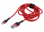 Cable | High Speed,USB 2.0 | USB A plug,USB C plug | 2m | red | 2A