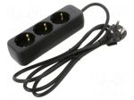 Extension lead | 3x1mm2 | 1.5m | rubber | black | Sockets no: 3 | 10A