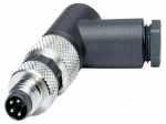 Connector: M8 | PIN: 4 | 4A | 30V | IP67 | angled | unshielded | plug