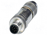 Connector: M12 | plug | PIN: 8 | 30V | straight | IP67 | IDC | Contacts: CuSn