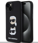Back panel cover Karl Lagerfeld Apple iPhone 15 Liquid Silicone Karl and Choupette Heads Case Black