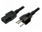 Cable | IEC C13 female,SEV-1011 (J) plug | 1.8m | black | 3x0,75mm2