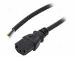 Cable | 3x1mm2 | IEC C13 female,wires | PVC | 5m | black | 10A | 250V