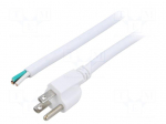 Cable | 3x14AWG | NEMA 5-15 (B) plug,wires | PVC | 3.5m | white | 13A