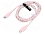 Cable | USB 2.0 | USB C plug,both sides | nickel plated | 2m | pink