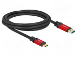 Cable | USB A plug,USB C plug | gold-plated | 2m | black | 24AWG,28AWG