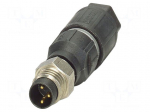Connector: M8 | PIN: 3 | 4A | 60V | IP65 | straight | unshielded | plug