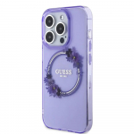 Guess PC|TPU Flowers Ring Glossy Logo MagSafe maciņ&scaron; iPhone 15 Pro Max violets