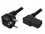 Cable | CEE 7/7 (E/F) plug angled,IEC C13 female 90&deg; | 2m | black