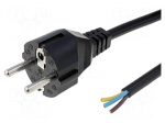 Cable | CEE 7/7 (E/F) plug,wires | 1.8m | black | PVC | 3x1,5mm2 | 16A