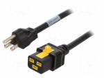 Cable | 3x14AWG | IEC C19 female,NEMA 5-15 (B) plug | PVC | 2m | black
