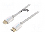 Cable | HDMI plug,both sides | PVC | textile | HDMI 2.0 | 1m | silver