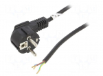 Cable | 3x0.75mm2 | CEE 7/7 (E/F) plug angled,wires | PVC | 2m | black