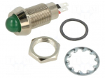 Indicator: LED | prominent | green | 24&divide;28VDC | &Oslash;12.7mm | IP67 | brass