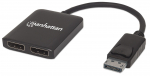 Manhattan DisplayPort 1.2 to 2-Port DisplayPort 1.2 Splitter Hub with MST, 4K@30Hz, USB-A Powered, Video Wall Function, Black, MST = Multi-Stream Transport, 3 Year Warranty