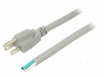 Cable | 3x14AWG | NEMA 5-15 (B) plug,cables | PVC | 5m | grey | 13A | 125V